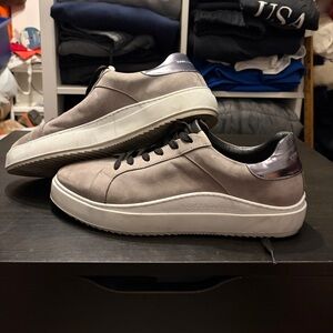 Karl Lagerfeld grey suede leather sneakers / shoes